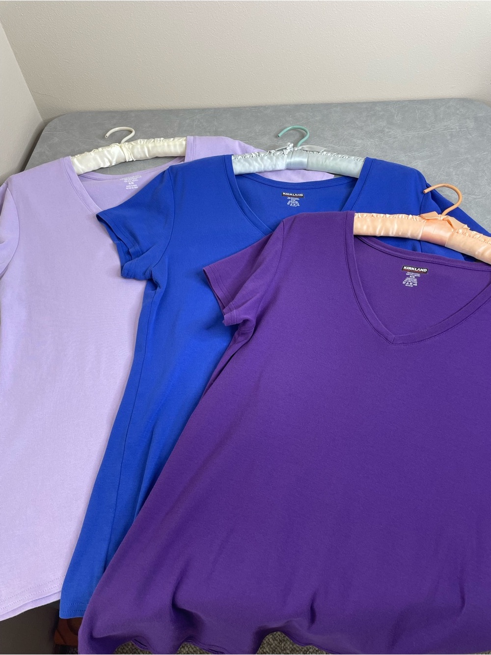 Kirkland Signature Short Sleeve V-neck Tees in Lavender, Royal Blue, Purple